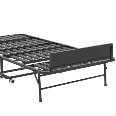 75 Inch Folding Bed with 5" Memory Foam Mattress, Space Saving Rollaway Guest Bed, Heavy-Duty Metal Frame on Wheels, Portable Twin Bed for Adults & Guests