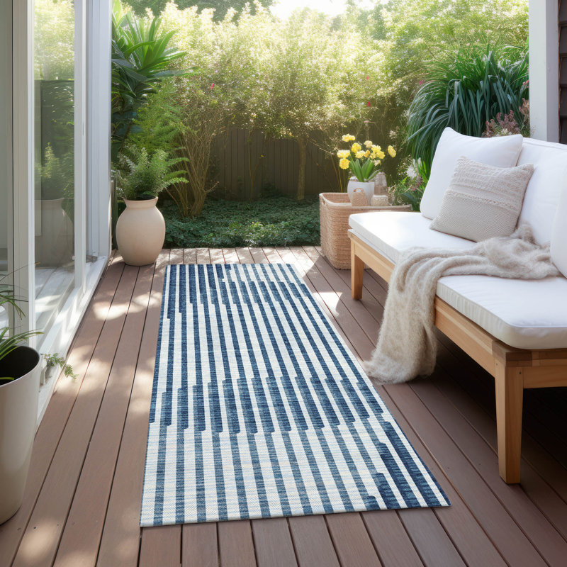 Chayden intérieur / extérieur lavable à la machine ACN1001 - bleu, Tapis de couloir 2 pi 3 po x 7 pi 6 po
