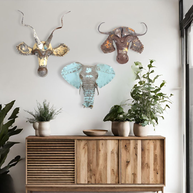 Éléphant, masque animalier - art mural en métal recyclé