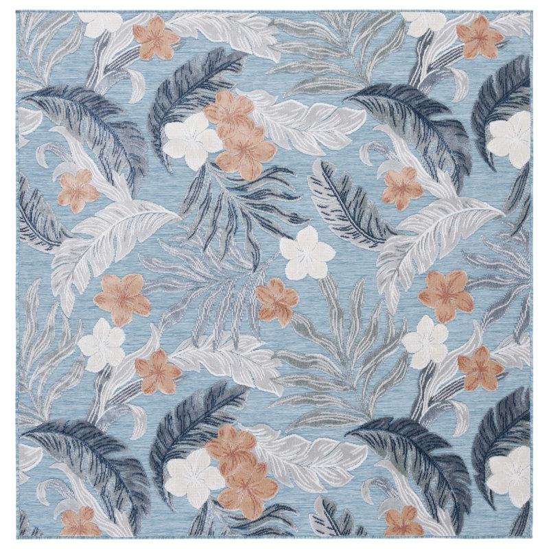 Bowdon Floral Blue/Gray Indoor / Outdoor Area Indoor/Outdoor Area Rug, Square 6'5"