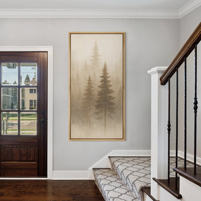 Misty Evergreen Forest Layers - Large Framed Canvas Master Bedroom Wall Art Print