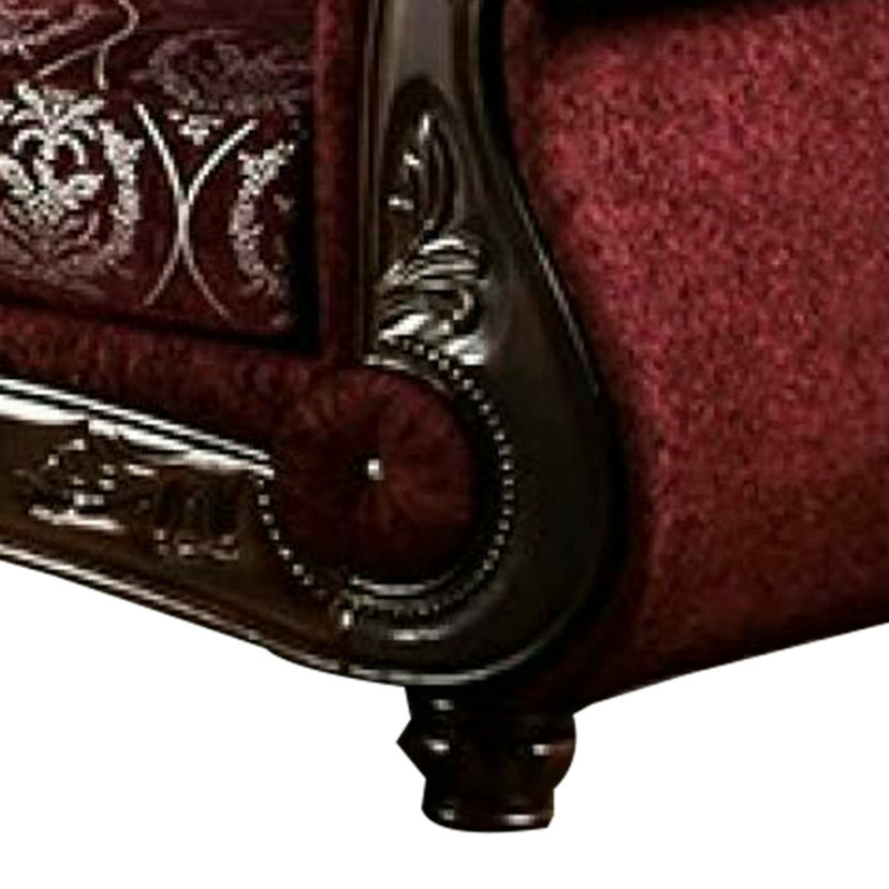 Canapé Deru, 5 coussins, tissu chenille rouge bourgogne, bois massif de 94 pouces