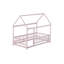Lit simple en bois avec structure de toit, garde-corps de sécurité, rose