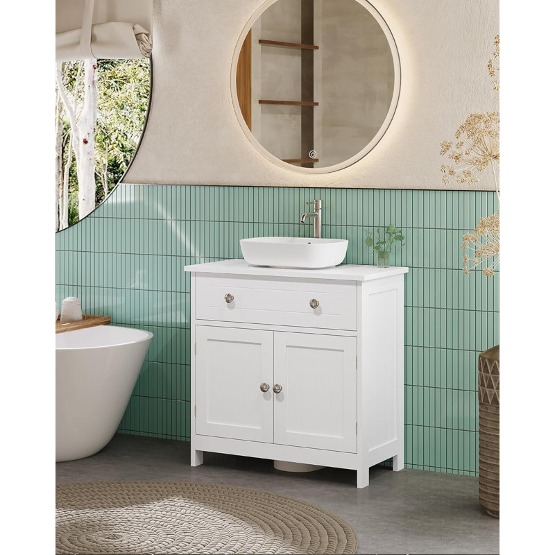 Bathroom Cabinet with Drawers & 2 Doors, Modern Freestanding, 60 x 30 x 60 cm, White