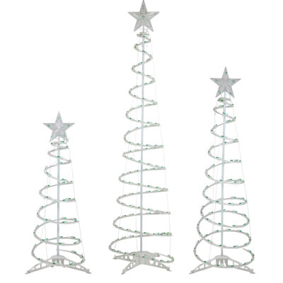 Set Of 3 Green Lighted Spiral Christmas Trees  3''  4''  And 6''
