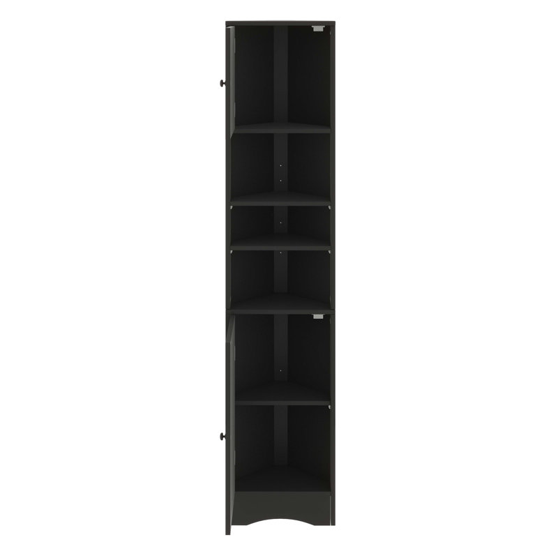 Unité de rangement en coin avec 2 portes, 3 tablettes et une tablette ouverte pour la salle de bain, la cuisine et le salon