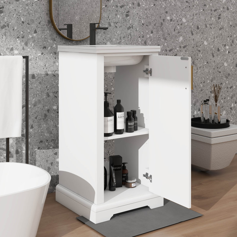 Meuble-lavabo de 16 po avec lavabo, meuble-lavabo simple, avec tablettes réglables et portes à fermeture en douceur