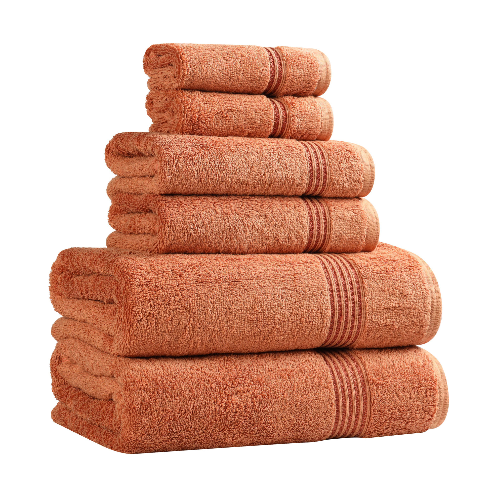 Oleg 600 GSM 6 Piece Egyptian-Quality Cotton Towel Set, Caramel Brown