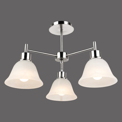 Gatwick 3-Light 52cm Silver Semi Flush Mount Ceiling Light Alabaster Style Glass