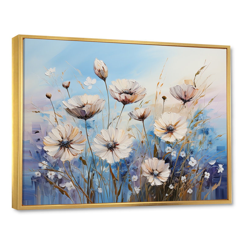 Divine bleuet en fleurs II - impression, Cadre flottant doré, H 16 po x l 32 po x P 1,5 po