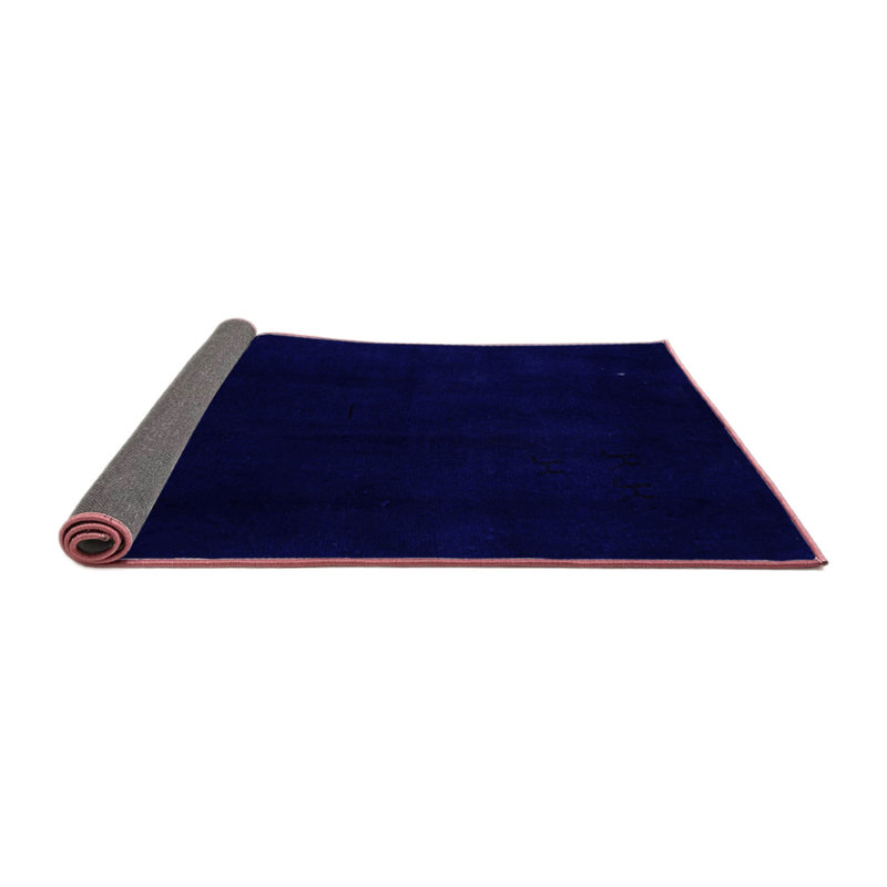 Tapis bleu marine en laine et polyester tissé à la machine Coletha, Carré 8 pi