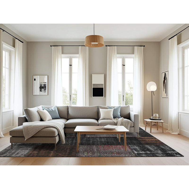Tapis contemporain noir / gris, Rectangle 8 pi x 12 pi