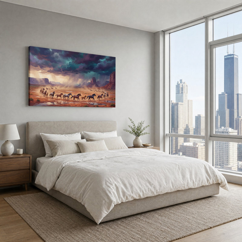 Art sauvage sur toile, "Wild Horses galoper in Red Rock Desert", L 40 po x H 20 po