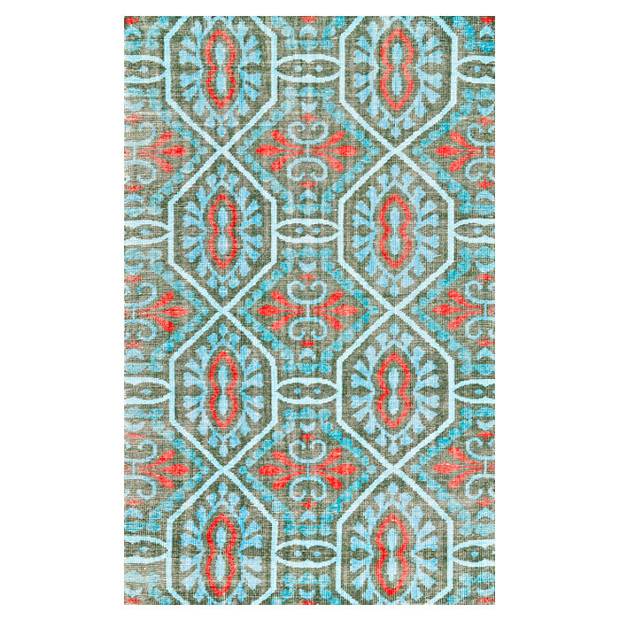 Tapis rouge / bleu en laine noué à la main Elisjah, Rectangle 2 pi x 3 pi