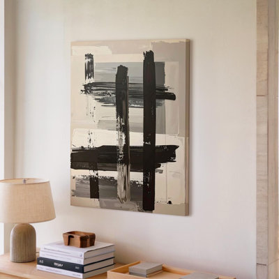 Wall Art Monochrome Vertical Brushstroke Canvasblack And Gray Abstract Art Canvas Ready To Hang Gallery Wrapped Home Decor Modern Design