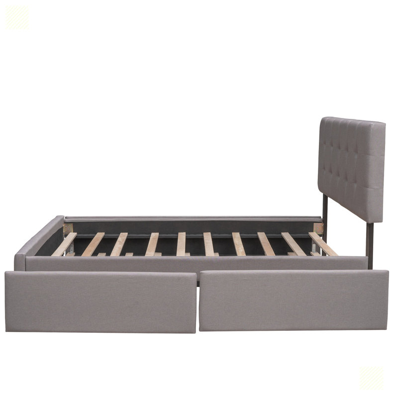 Lit plateforme avec 2 tiroirs et 1 lit gigogne simple TG, Gris clair