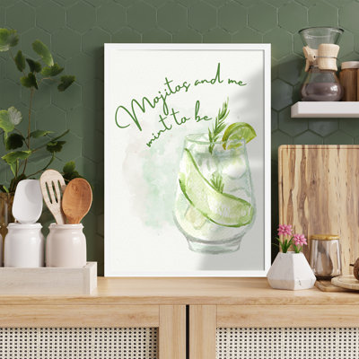 Z Studio Cocktail Mojito Framed Wall Art Aesthetic Drink Pictures Kitchen Decor Livingroom Decor 12x16 inch, WHITE FRAMED