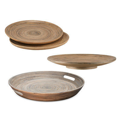 Lexa Bamboo 4 Piece Serving Tray & Plate Set, Black