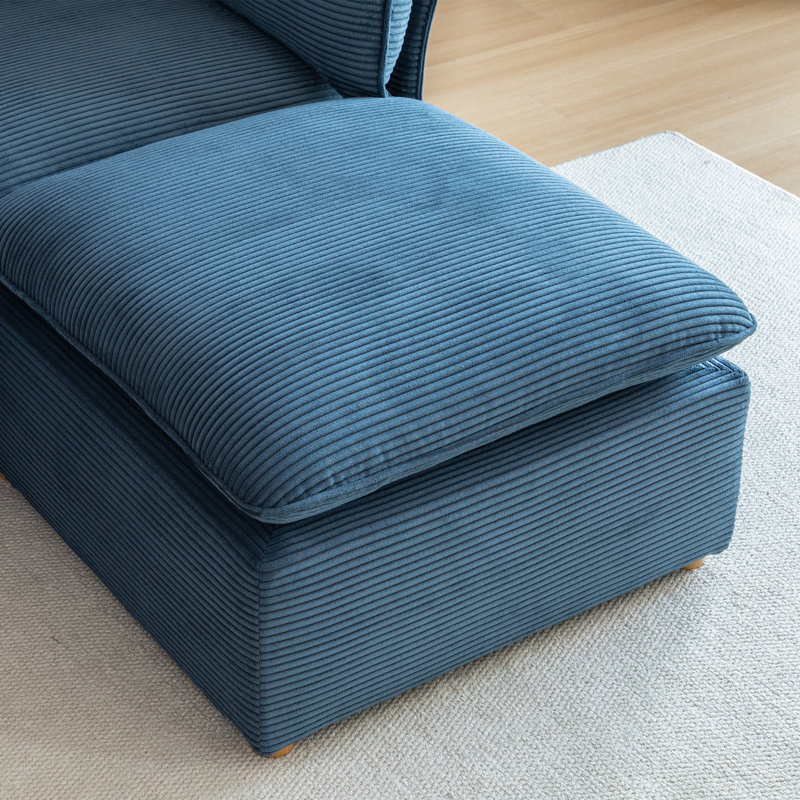 Canapé modulaire avec deux repose-pieds Hepworth Dejohn, H 36 po x l 95,5 po x P 62,5 po, Velours côtelé bleu