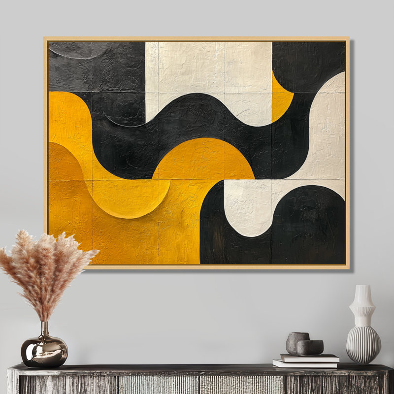 Noncio, formes abstraites grises et noires Reflections I - formes abstraites, art mural, H 12 po x l 20 po, Cadre flottant