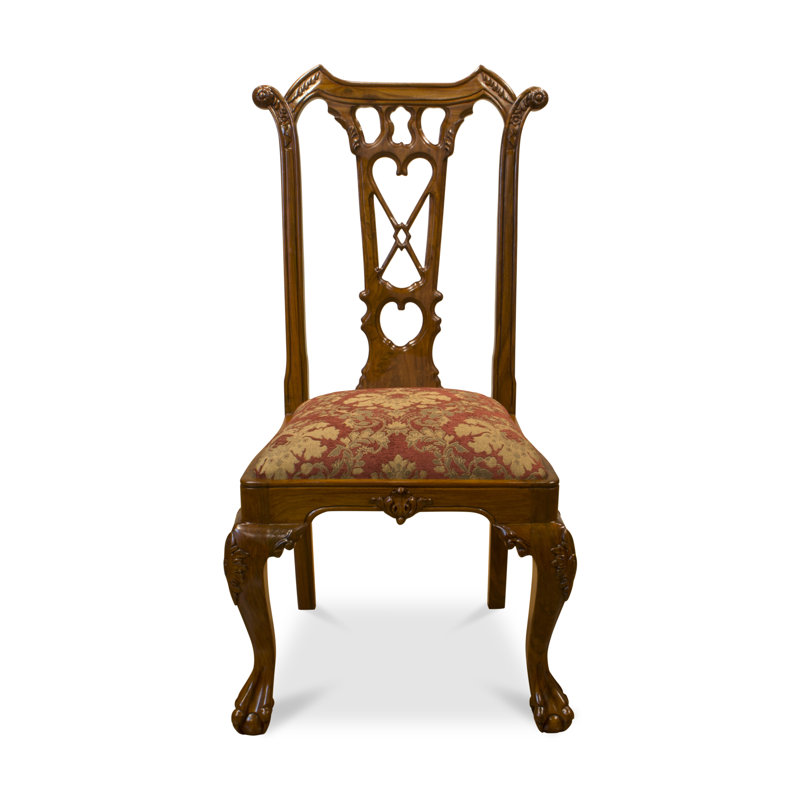 Chaise d'appoint à dossier Queen Anne en bois massif George en brun / beige / rouge