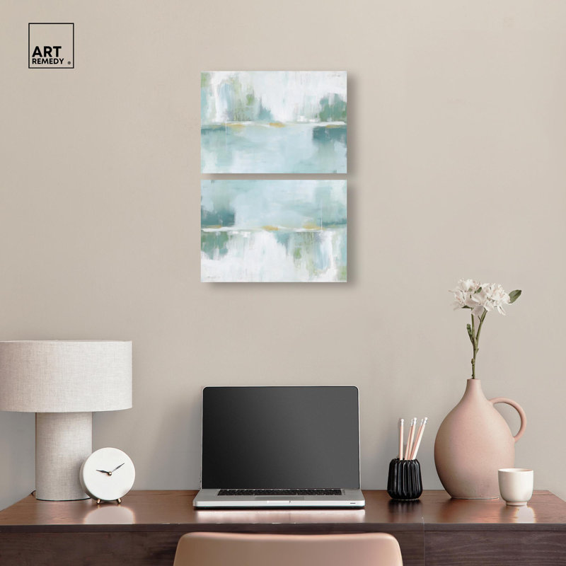 Miroir Aqua Dream I, ensemble de toiles côtières abstraites par Art Remedy, 10" H x 15" W, Toile tendue