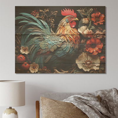 Modern Rooster Collage I - Poulet sur bois