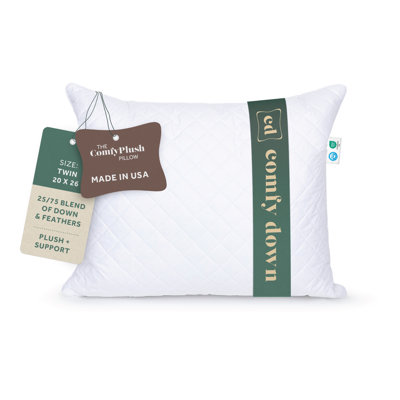 Comfydown Premium Feather And Down Comfyplush Supportive Bed Pillow For Sleeping, Luxury Diamond Quilted Cotton Cover