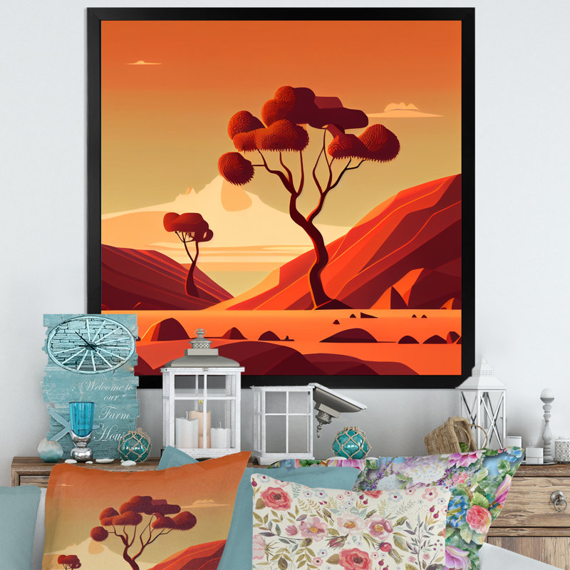 «Two Trees In Terra Cotta Mountains I», reproduction sur toile, Impression noire sur toile encadrée