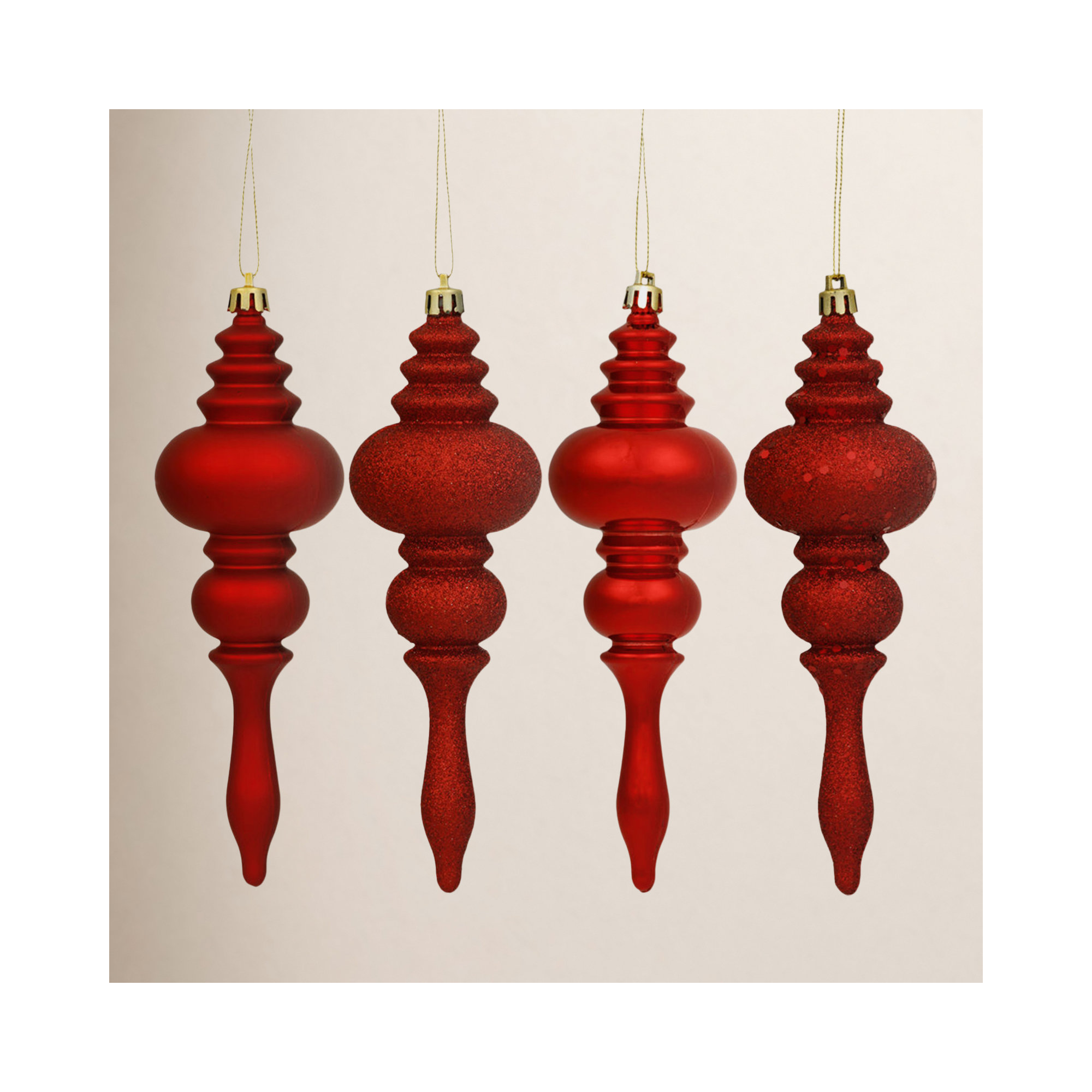 7" Finial Ornament 8/Pk, Red