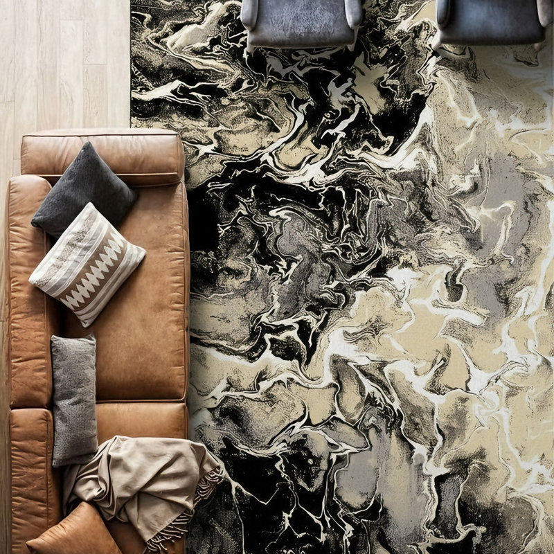 Galaxy Series Abrstract Black/Gray/Ivory/Beige Area Rug, Rectangle 5'3" x 7'3", Black
