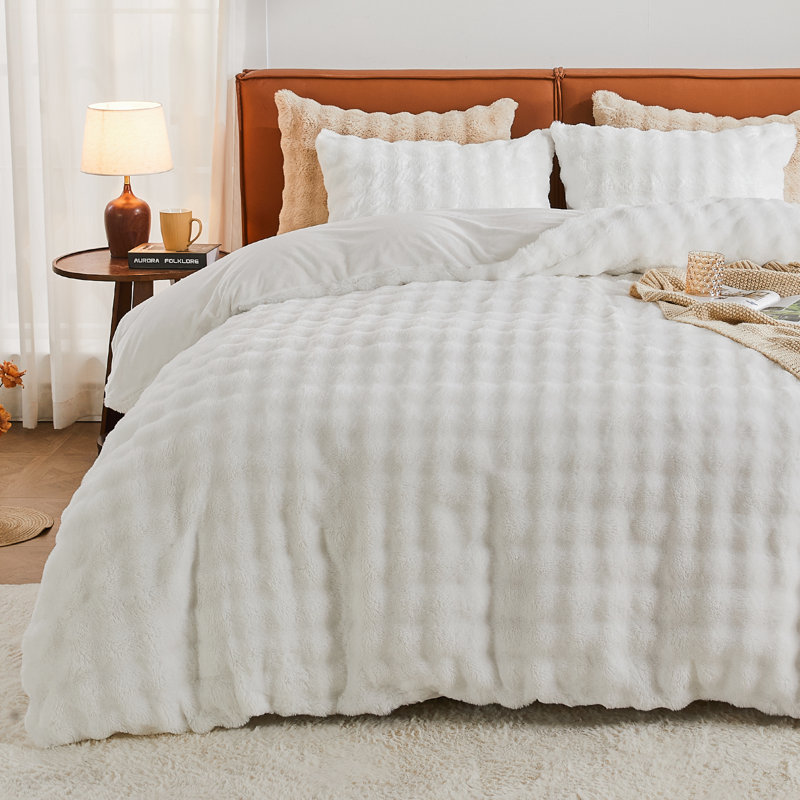EMME Luxury Elegant Shaggy Bubble Bedding Sets，Faux Fur Duvet Cover  , 2/3 Pieces Soft Fluffy Comforter Cover, Cozy Warm for Winter