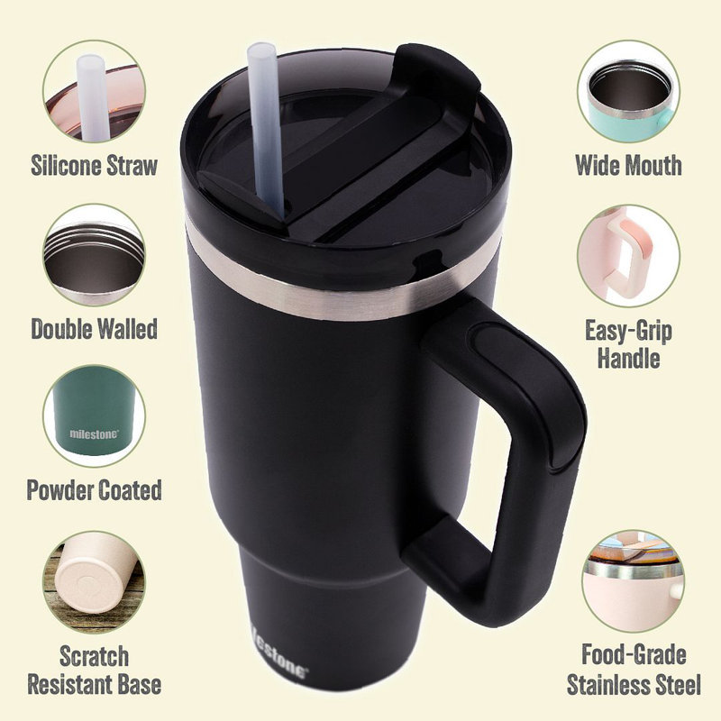 Milestone 1200ml Double Wall Insulated Stainless Steel, Charcoal
