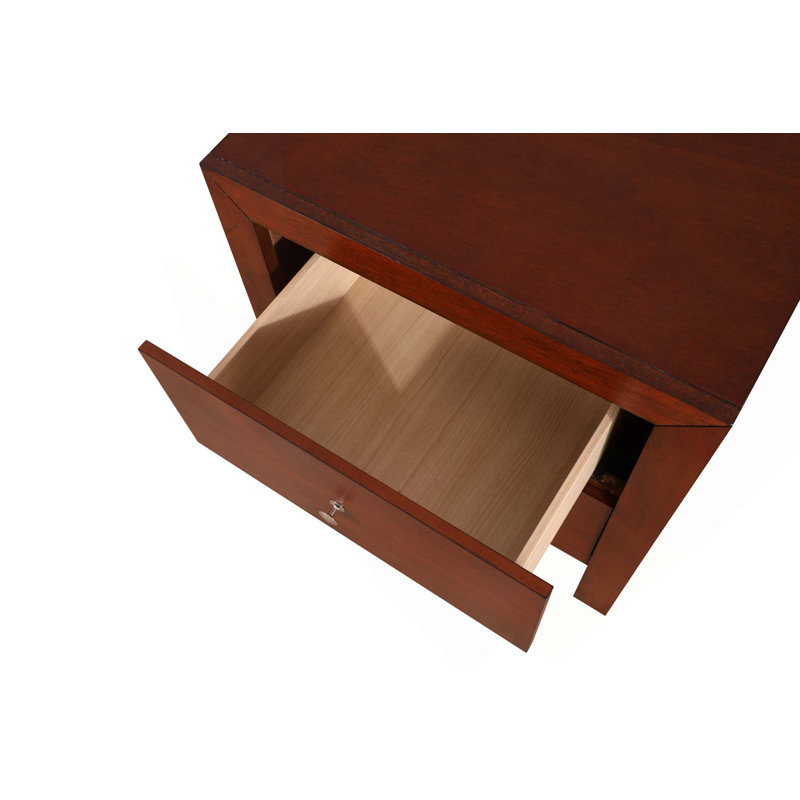 Table de chevet transitionnelle avec deux tiroirs, Cerisier