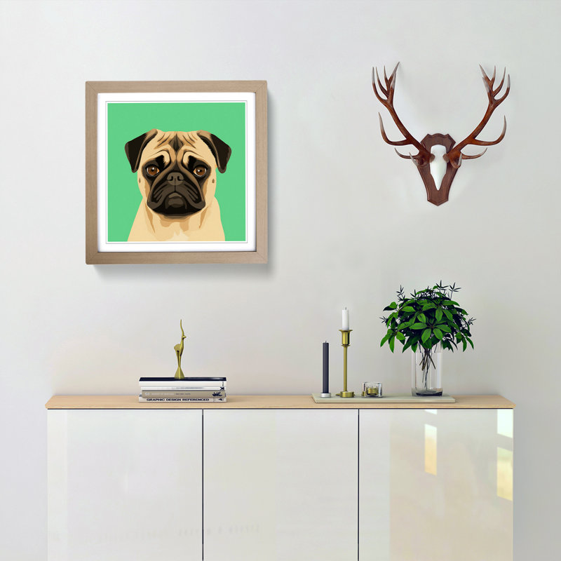 Pug Minimalism - Single Picture Frame Print on Wood, Oak
