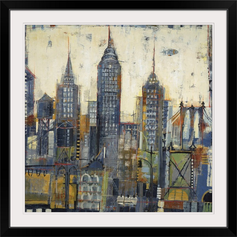 «Floris City Sketches», peinture sur toile, Cadre noir, H 38 po x l 38 po x P 1 po