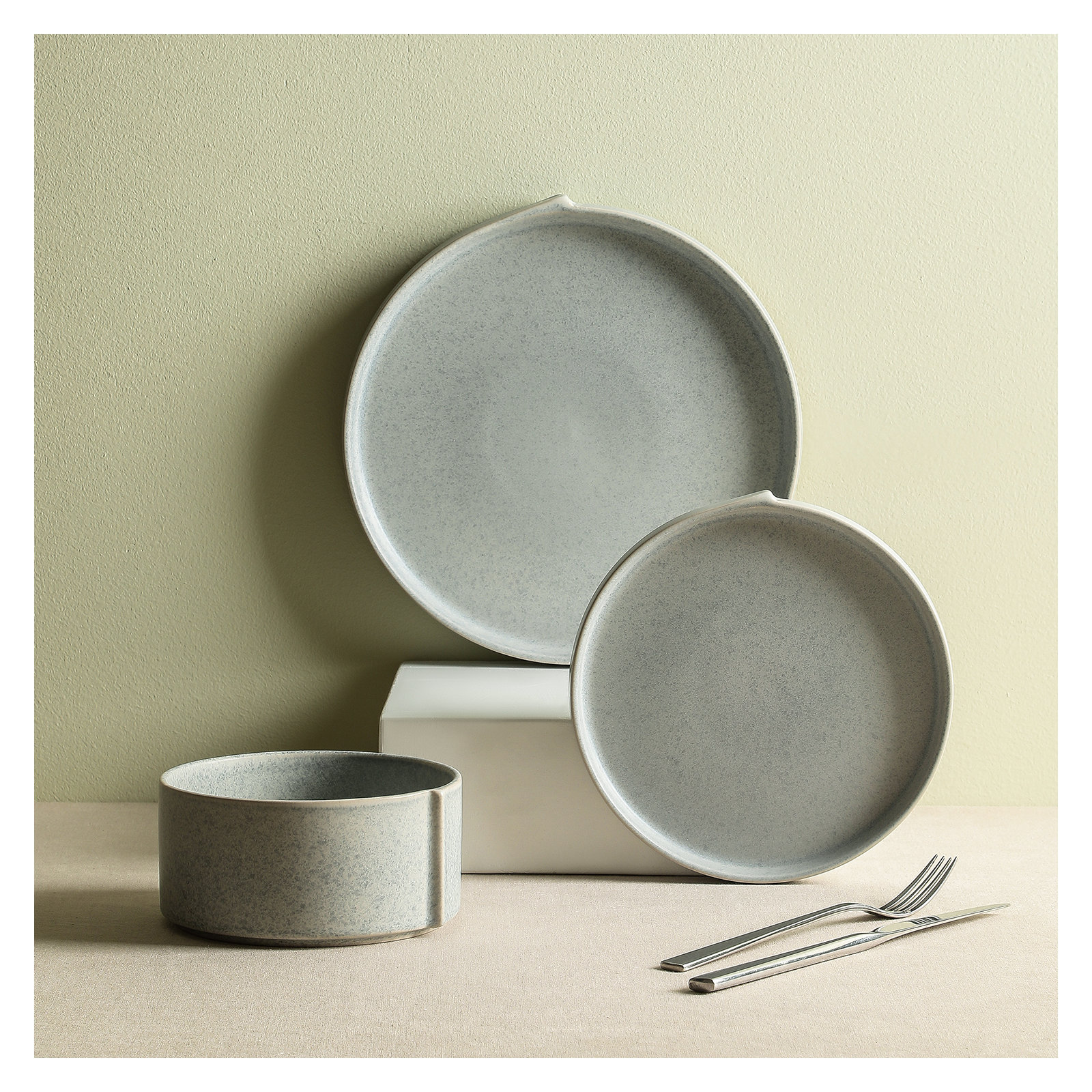 Stone Lain Bao 12-Piece Dinnerware Set Stoneware, Blue/Grey