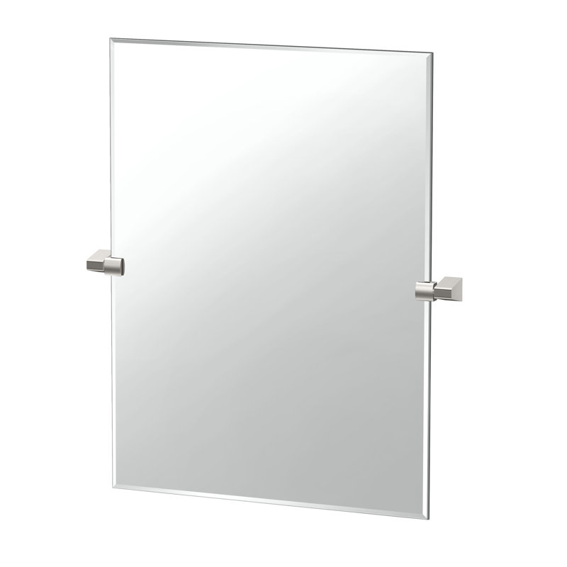 A-Line Wall Mounted Frameless Bathroom Vanity Mirror | Pivot Wall Mirror, Satin Nickel, 31.5" x 26.63"