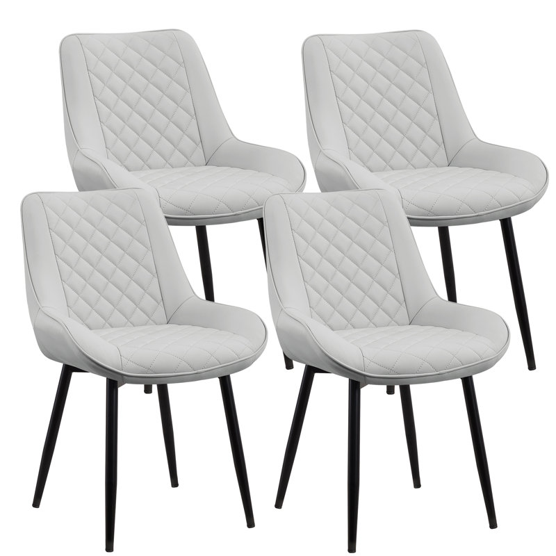 Faux Leather Upholstered Metal Dining Chair, 4, Light Gray