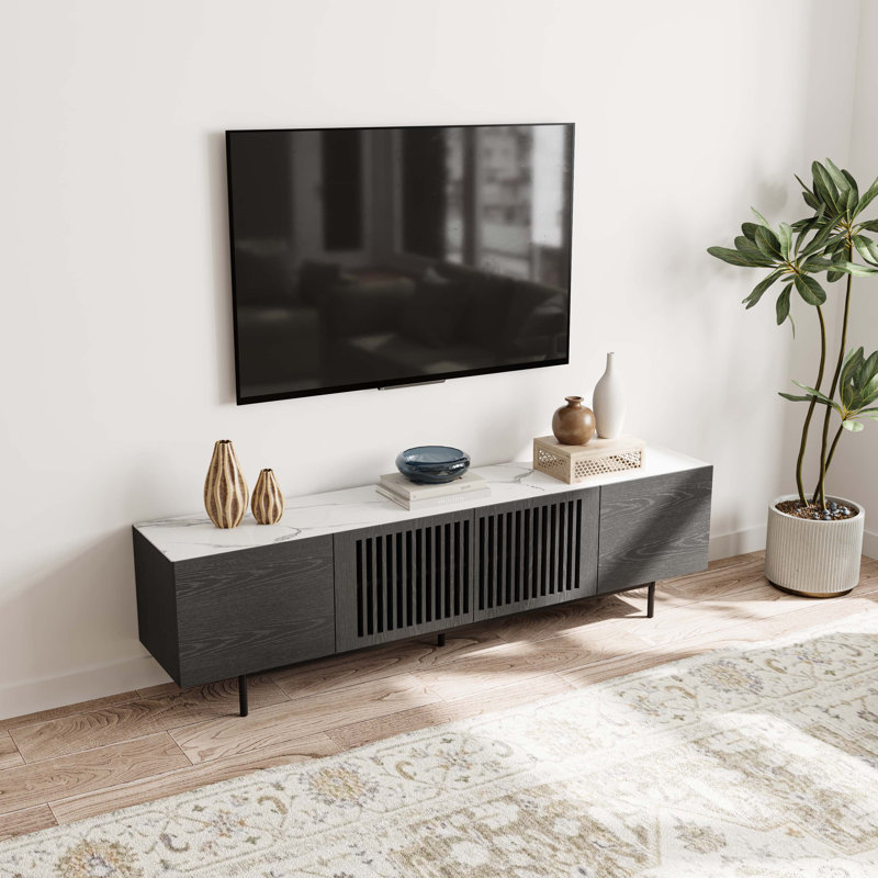Meuble télé Mid-Century moderne avec pierre frittée