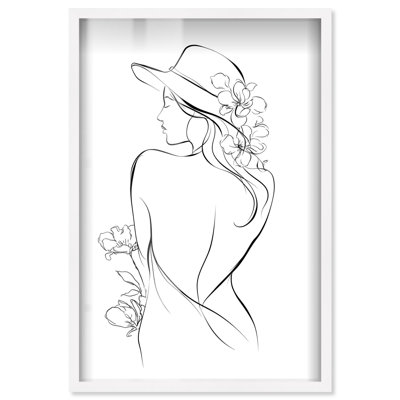 Art mural minimaliste «Blossoming Floral Contour II Shadowbox» par Art Remedy, cadre blanc, 11 x 16