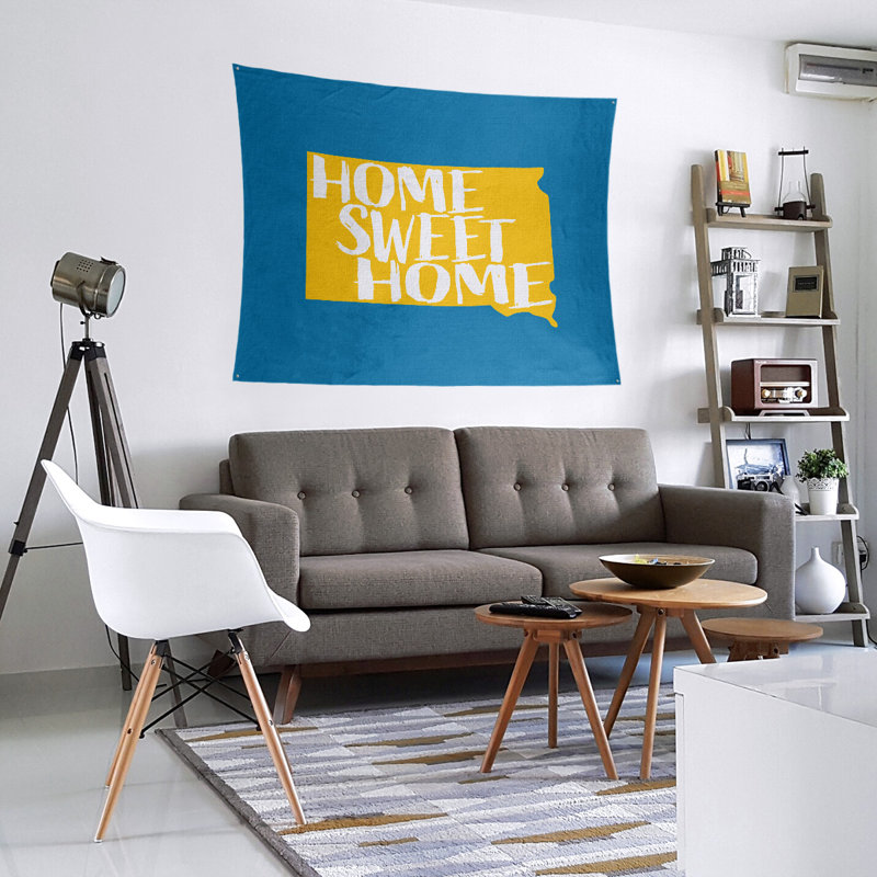 Tapisserie Home Sweet South Dakota, H 27,5 po x l 37,5 po, Bleu / Jaune