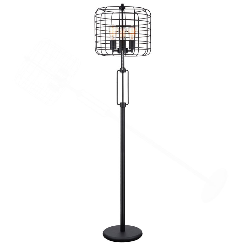 LAMPE DE SOL À CAGE INDUSTRIELLE H 65 po NOIR AVEC AMPOULE
