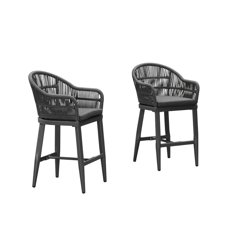 Tabourets de bar d'extérieur avec coussin moelleux imperméable Aleza, Gris, Gris