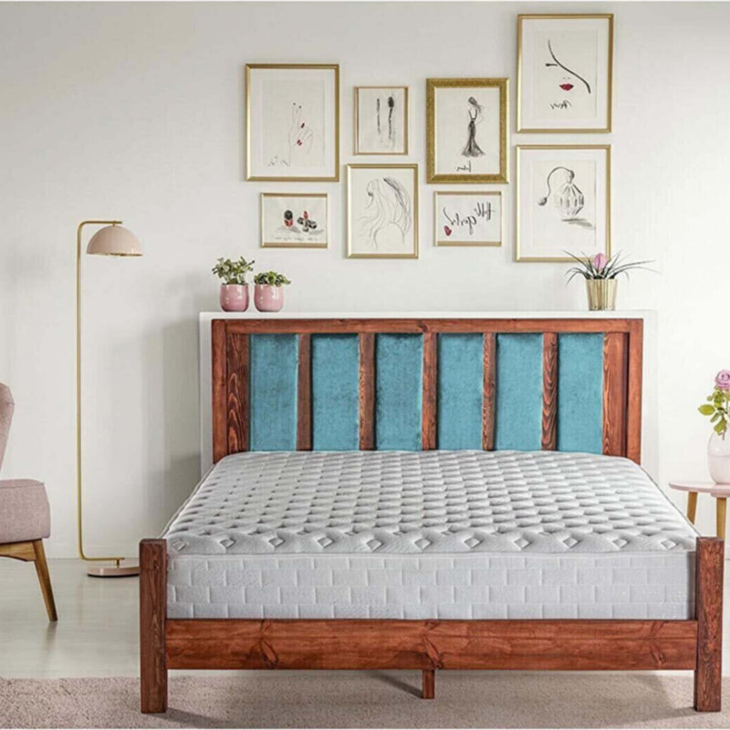 Lit en bois massif Kiron, 41 po x 83 po, Brun / bleu pacifique