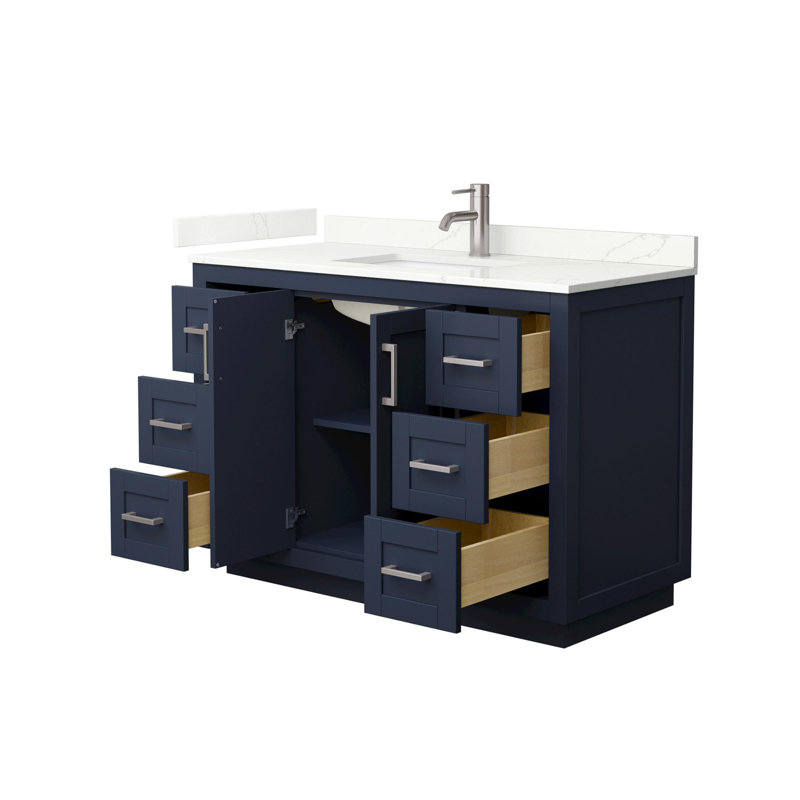 Ensemble de meuble-lavabo simple autoportant 48 po avec plateau en quartz Miranda, Quartz Giotto, Bleu foncé, Nickel brossé