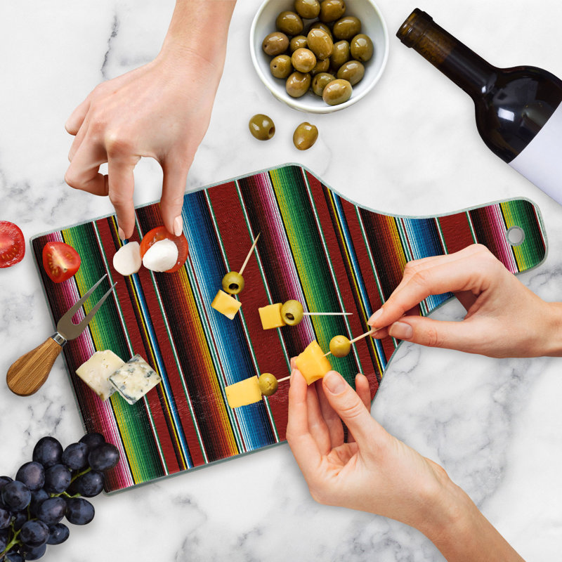 Ambesonne Cinco de Mayo Tempered Glass Cutting Board Vertical Lines Design Multicolor