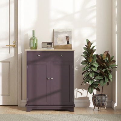 Solid Wood Countertop Storage Cabinet - Sideboard With 2 Drawers, Doors, Adjustable Shelf For Kitchen Coffee Bar