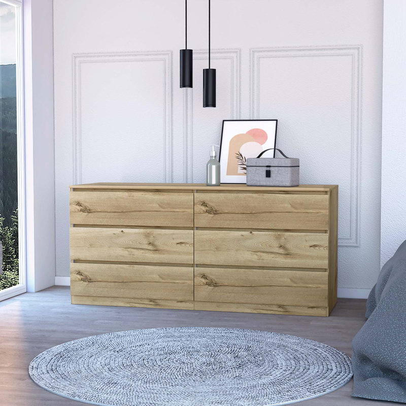 Commode double 6 tiroirs 60,47 "Alohna Randwick, Chêne clair