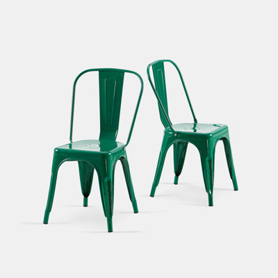 Set Of 2 High Gloss Industrial Metal Dining Chairs 18 Inch Seat Height Stackable Indoor Outdoor, Lightweight Easy-Clean Surface, Easy Assembly, Durable Modern Design, For Kitchen Cafe Bar